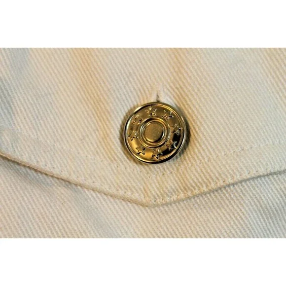 Cedars Jean Jacket Vintage White Denim Lined Starburst Metalic Gold Womens Sz S - Picture 5 of 8